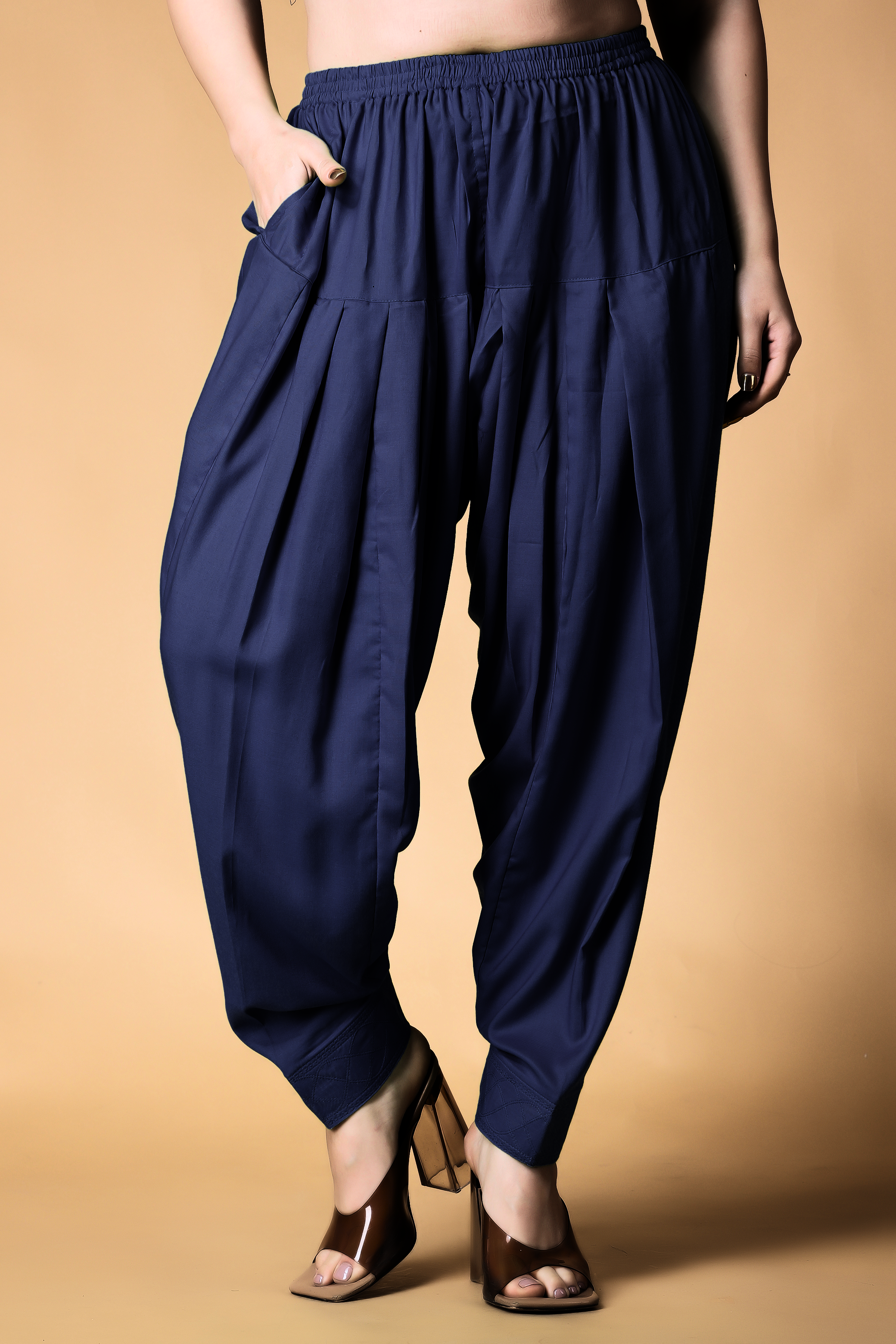 Navy Blue Cotton Pleated Salwar