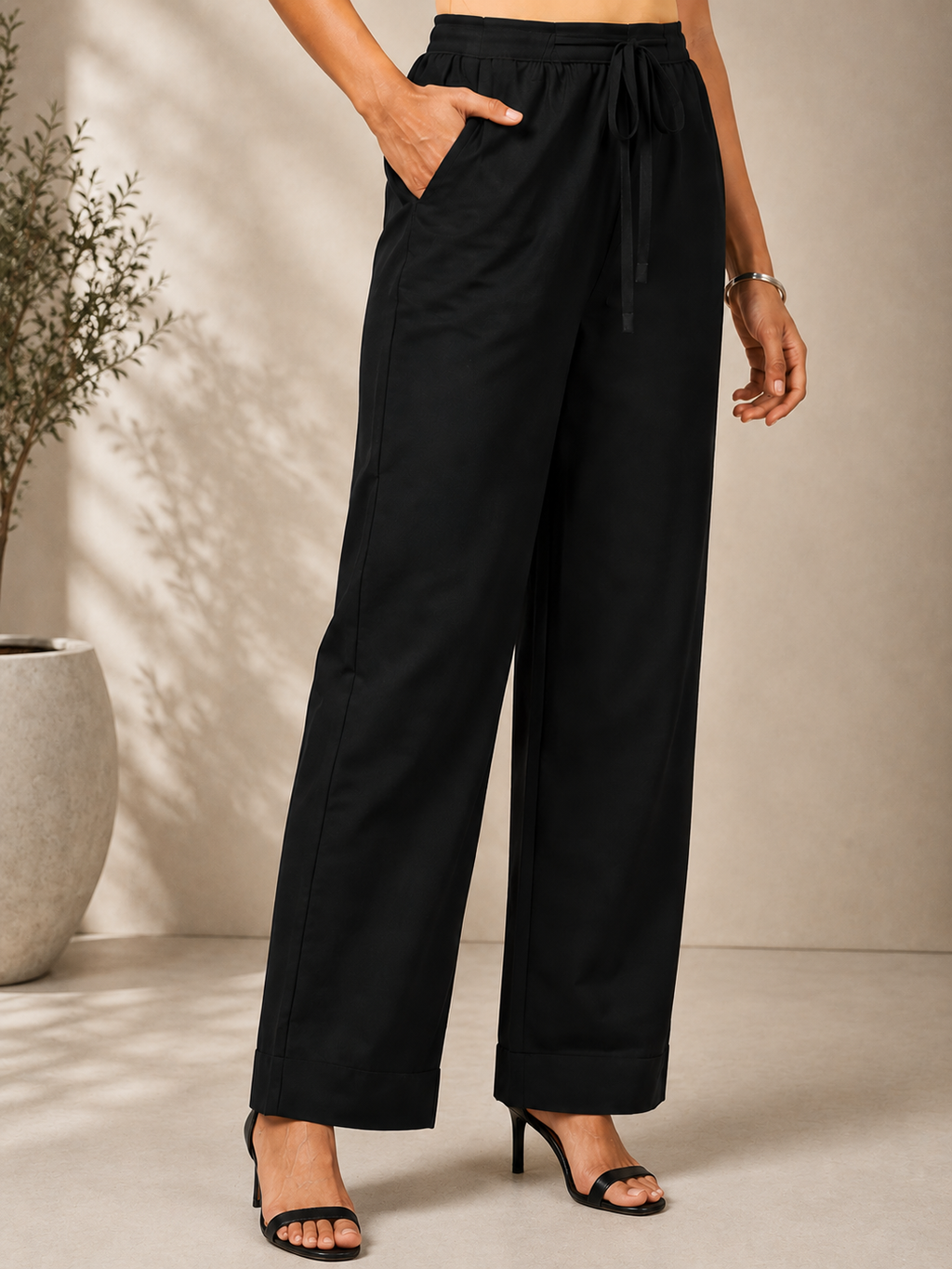 Black Cotton Pant Palazzo