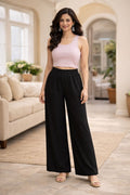Black Rayon Straight Fit Flared Pant