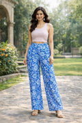 Blue Printed Rayon Flared Palazzo